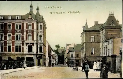 Ak Crimmitschau in Sachsen, Ritterstraße mit Albertbrücke