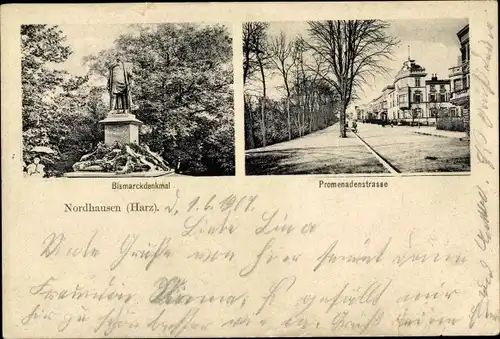 Ak Nordhausen am Harz, Bismarckdenkmal, Promenadenstraße