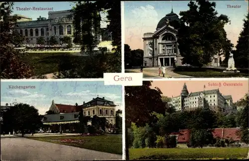 Ak Gera in Thüringen, Theater, Theater-Restaurant, Küchengarten, Schloss Osterstein