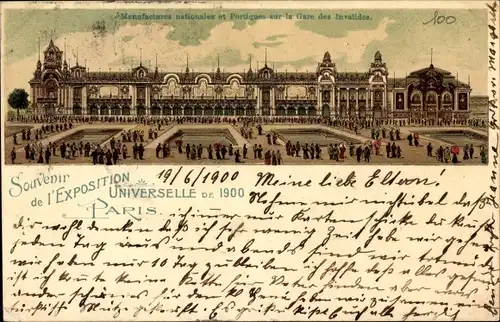 Litho Paris VII, Gare des Invalides, Weltausstellung 1900, Nationale Manufakturen