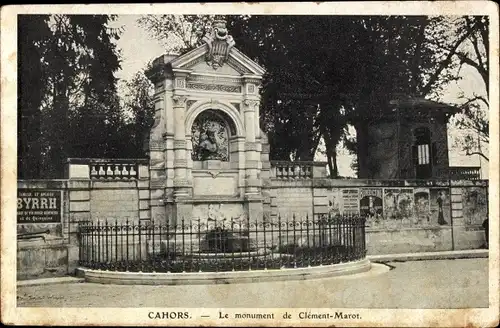 Ak Cahors Lot, Denkmal von Clement Marot