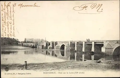 Ak Beaugency Loiret, Pont sur la Loire