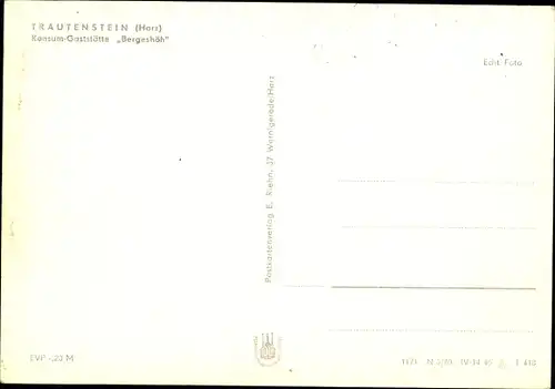 Ak Trautenstein Oberharz am Brocken, Konsum-Gaststätte Bergeshöh