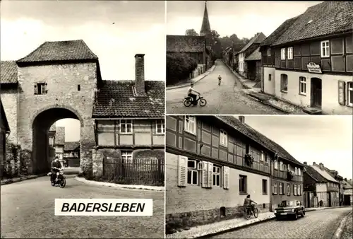 Ak Badersleben Huy in Sachsen Anhalt, Sudentor, Paulsplan, Lange Straße, Fahrrad, Moped