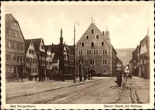 Ak Bad Mergentheim in Tauberfranken, Oberer Markt, Rathaus, Giebelhaus