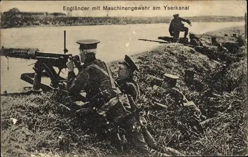 Ak Engländer mit Maschinengewehr am Yserkanal, I.WK