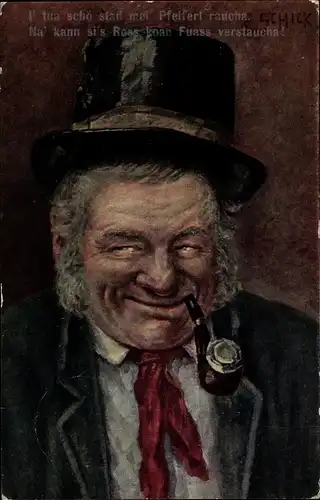 Künstler Ak Schick, Portrait von einem Mann mit Pfeife