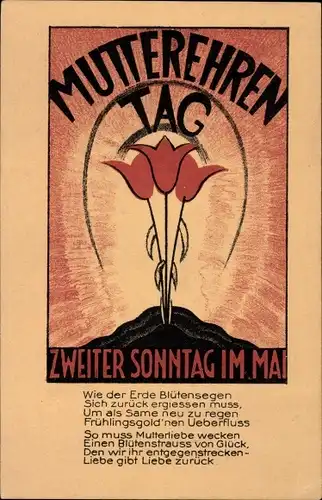 Ak Muttertag, Mutterehren Tag, zweiter Sonntag im Mai, Tulpen