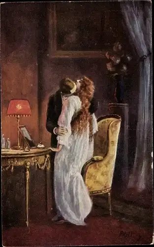 Künstler Ak Kelling, P., Liebespaar, Kuss