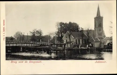 Ak Aalsmeer Nordholland Niederlande, Brug over de Ringvaart, Kerk