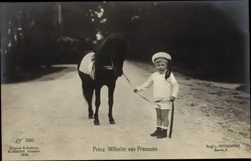 Ak Prinz Wilhelm von Preußen, Matrosenmütze, Pony