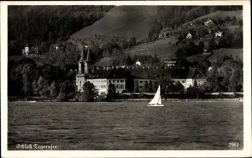 Ak Tegernsee in Oberbayern, Schloss, Segelboot