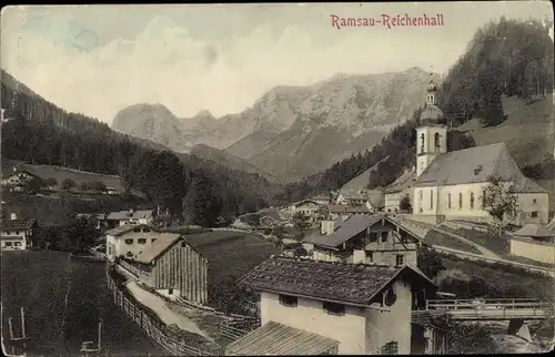 Ak Ramsau Oberbayern, Kirche, Alpen
