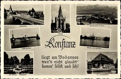 Ak Konstanz am Bodensee, Münster, Rheinbrücke, Hafen, Konzilium, Panorama