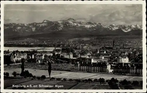 Ak Konstanz am Bodensee, Ortspanorama, Schweizer Alpen