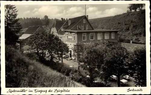 Ak Clausthal Zellerfeld im Oberharz, Gaststätte Untermühle im Eingang des Spiegeltales, Gartenseite