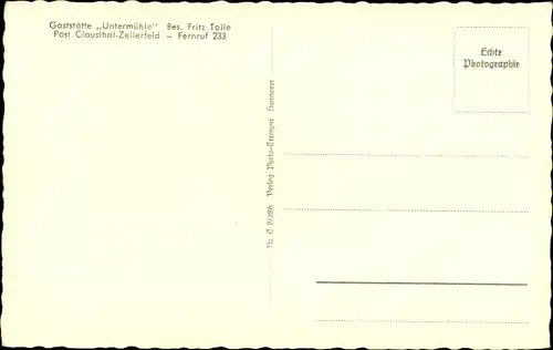 Ak Clausthal Zellerfeld im Oberharz, Gaststätte Untermühle im Eingang des Spiegeltales, Gartenseite
