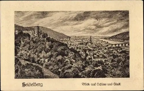 Künstler Ak Müllers, Rudi, Heidelberg am Neckar, Schloss, Panorama, Brücke