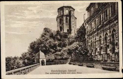Ak Heidelberg am Neckar, Schloss, Achteckiger Turm, Altan
