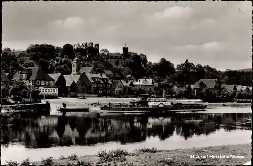 Ak Herstelle Beverungen an der Weser, Teilansicht, Dampfer