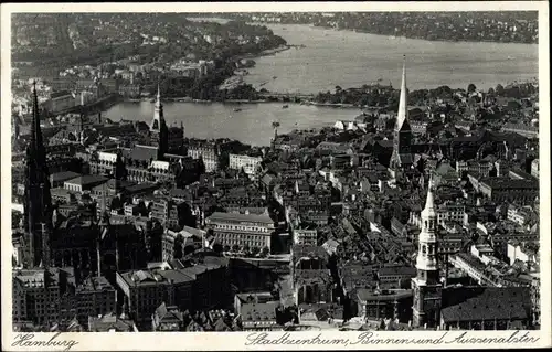 Ak Hamburg, Stadtzentrum, Binnenalster, Außenalster, Kirchen