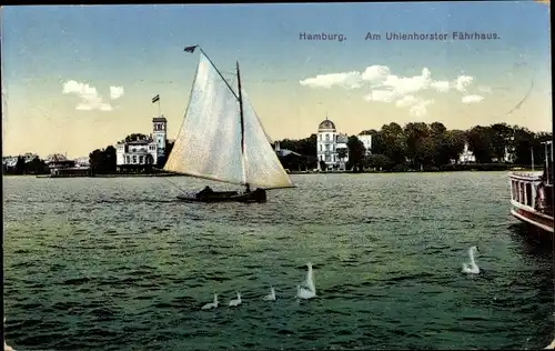 Ak Hamburg Nord Uhlenhorst, Uhlenhorster Fährhaus, Segelboot