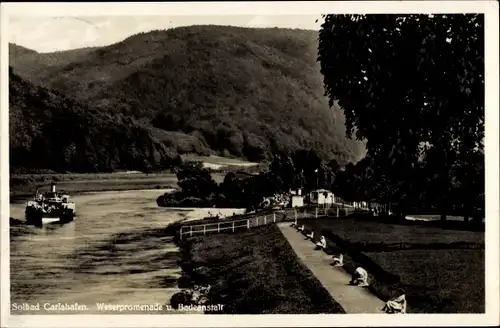 Ak Bad Karlshafen an der Weser, Weserpromenade, Badeanstalt, Dampfschiff