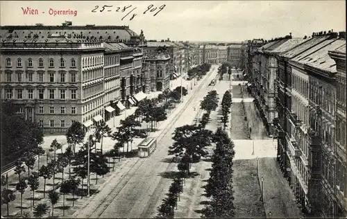 Ak Wien 1, Opernring, Straßenbahn und Allee, Altstadt