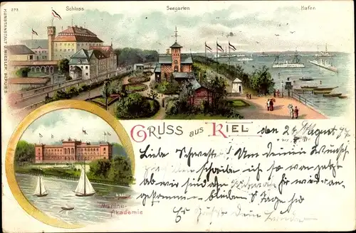 Litho Kiel in Schleswig Holstein, Hafen, Seegarten, Marineakademie, Schloss
