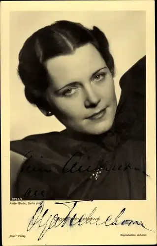 Ak Schauspielerin Olga Tschechowa, Ross Verlag, Portrait, Autogramm
