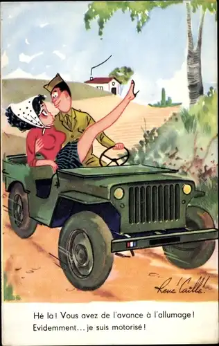 Künstler Ak Soldat und Frau im Auto, Beine