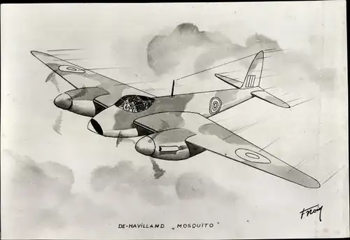 Künstler Ak Britisches Militärflugzeug DE Havilland Mosquito