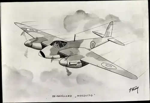 Künstler Ak Britisches Militärflugzeug DE Havilland Mosquito