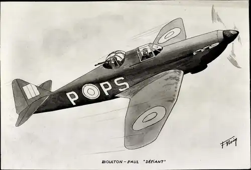 Künstler Ak Britisches Militärflugzeug Boulton Paul Defiant, Jagdflugzeug