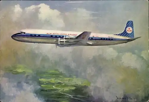 Künstler Ak KLM Airlines, Douglas DC 7C, Britisches Passagierflugzeug