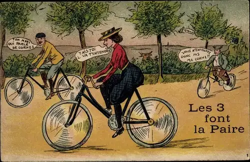 Ak Männer und Frauen auf Fahrrädern