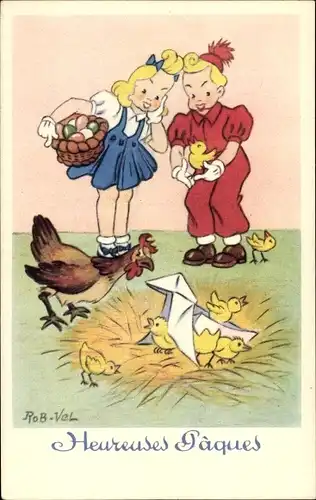 Künstler Ak Velter, Robert, Glückwunsch Ostern, Kinder, Huhn, Küken