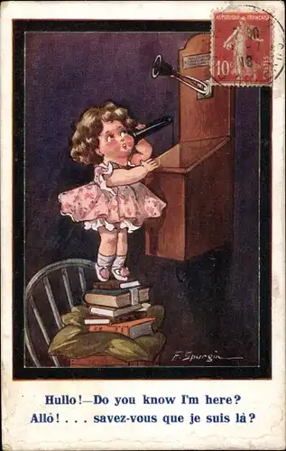 Künstler Ak Spurgin, Fred, Mädchen am Telefon