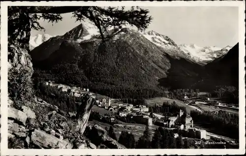 Ak Pontresina Kanton Graubünden Schweiz, Ort mit Umgebung, Hotel