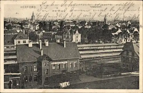 Ak Herford in Westfalen, Gesamtansicht, Bahnhof