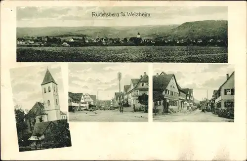 Ak Rudersberg in Württemberg, Panorama, Kirche, Straßenpartie