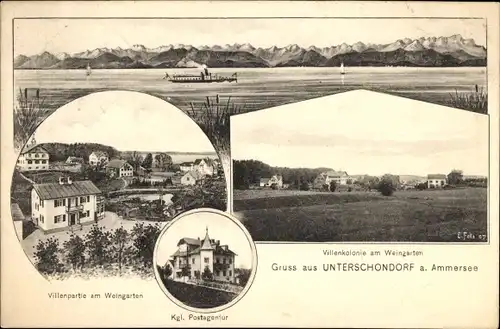 Ak Unterschondorf Schondorf am Ammersee Oberbayern, Panorama, Villen am Weingarten, Postagentur