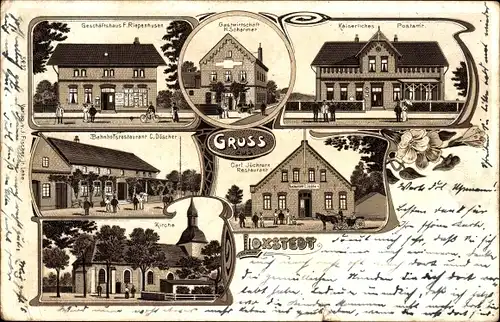 Litho Loxstedt Niedersachsen, Gasthof Brunnen, Bes. Meyer, Restaurant Döscher, Geschäft Riepenhusen