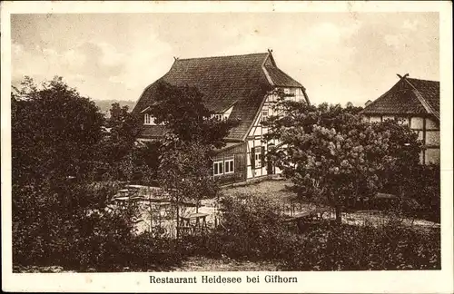 Ak Gifhorn in Niedersachsen, Restaurant Heidesee, Inh. Josef Setter, Fachwerkhaus