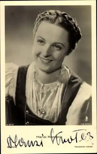 Ak Schauspielerin Hansi Knoteck, Portrait, Ross A 3013 1, Autogramm