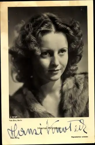 Ak Schauspielerin Hansi Knoteck, Portrait, Ross A 3219/2, Autogramm