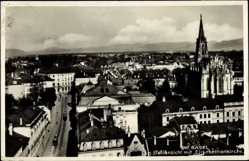 Ak Basel Bâle Stadt Schweiz, Teilansicht mit Elisabethenkirche