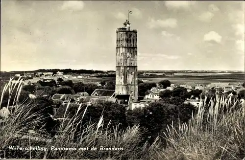 Ak West Terschelling Friesland Niederlande, Panorama, Brandaris