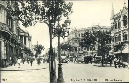 Ak Rio de Janeiro Brasilien, Avenida Rio Branco, Straßenansicht