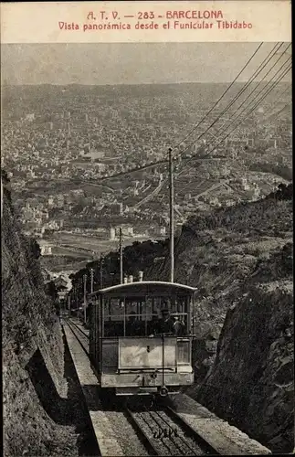 Ak Barcelona Katalonien Spanien, Panoramablick von der Tibidabo-Standseilbahn